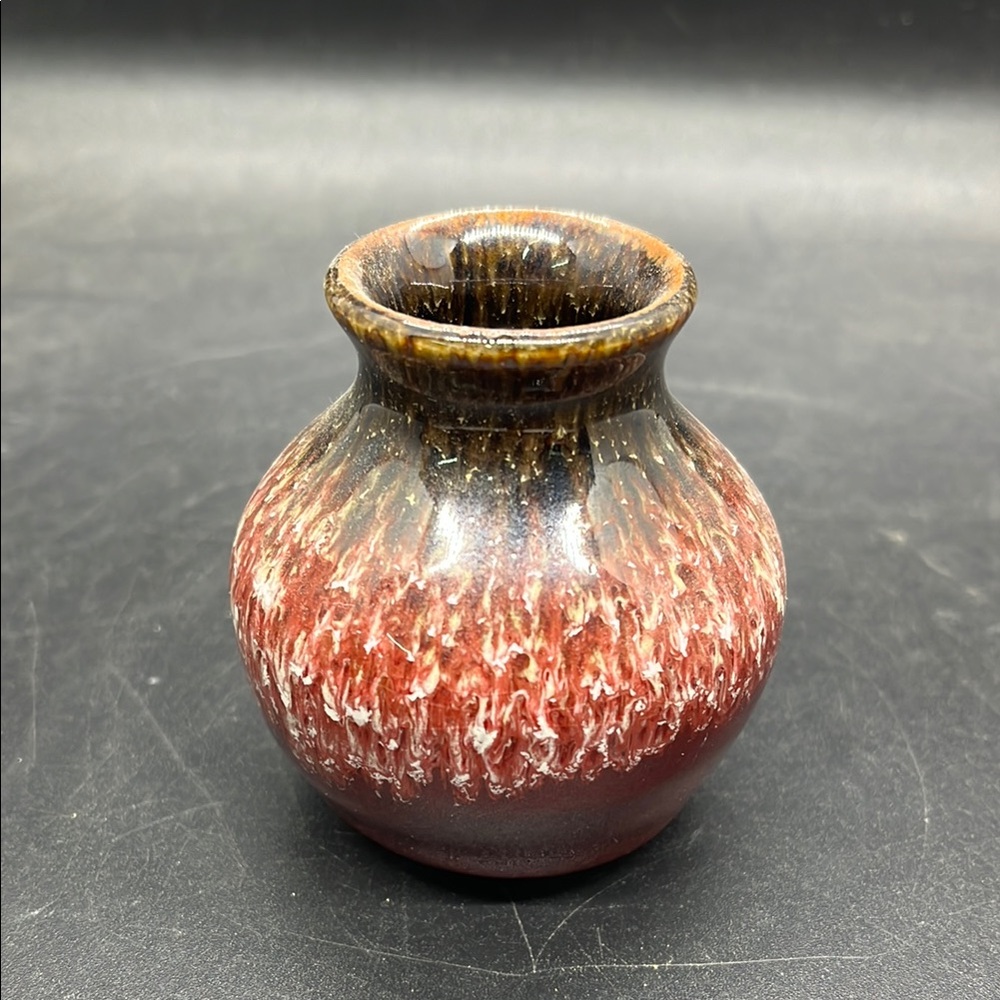 Handmade Drip-Glazed Mini Vase in Red and Brown